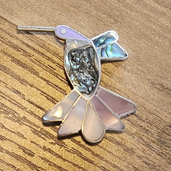 Vintage Alpaca Silver Brooch with Abalone and Mother of Pearl Hummingbird - Picture 1 of 5